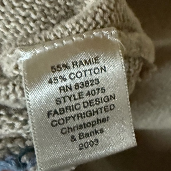 Vintage Christopher & Banks Beige Hoodie Blue Patchwork Pocket Sweater M Y2K - Picture 7 of 8